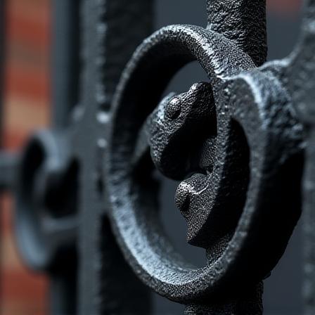 Intricate scrollwork detail on a black iron gate