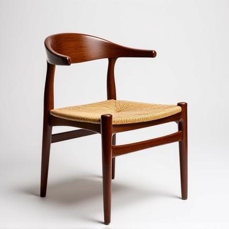 Mid-century modern style walnut chair with woven seat